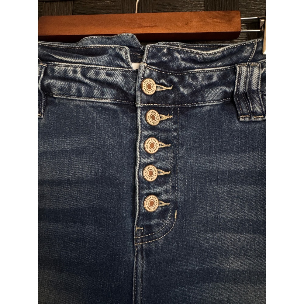 Kancan Flare Jeans Women 16 Blue Excellent Distressed Button Fly Raw Hem - Picture 4 of 14